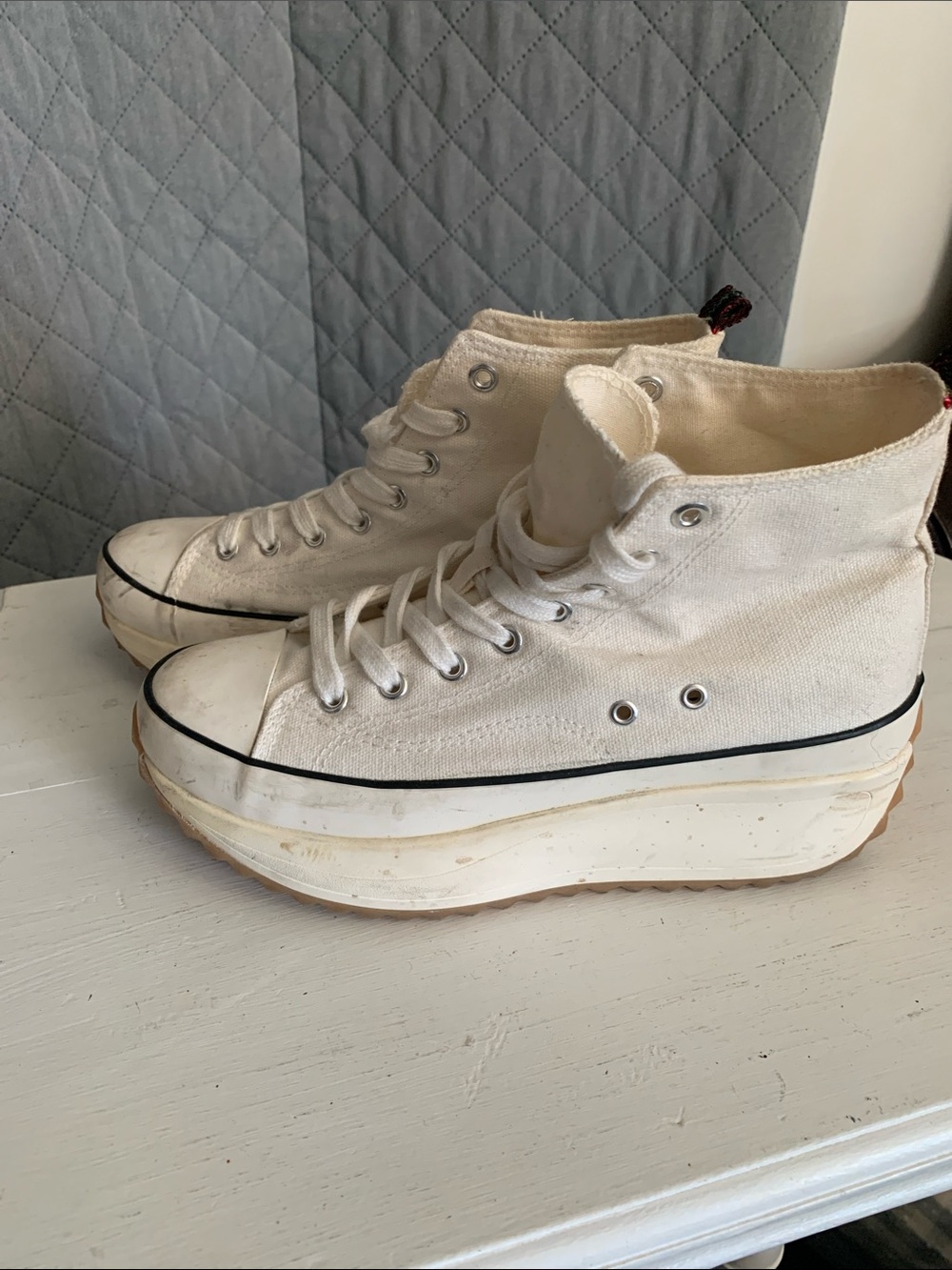 #33 White Canvas Platform High-Top Sneakers